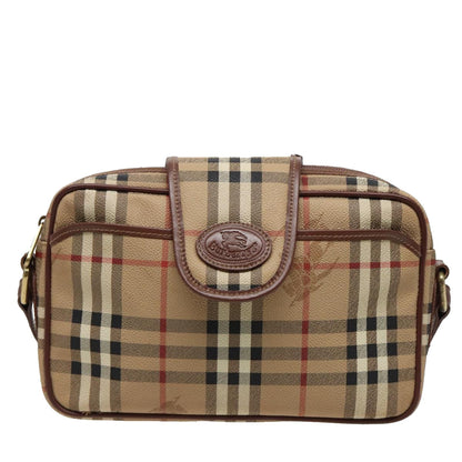 BURBERRYSs Nova Check Shoulder Bag PVC Leather Beige Auth mr288
