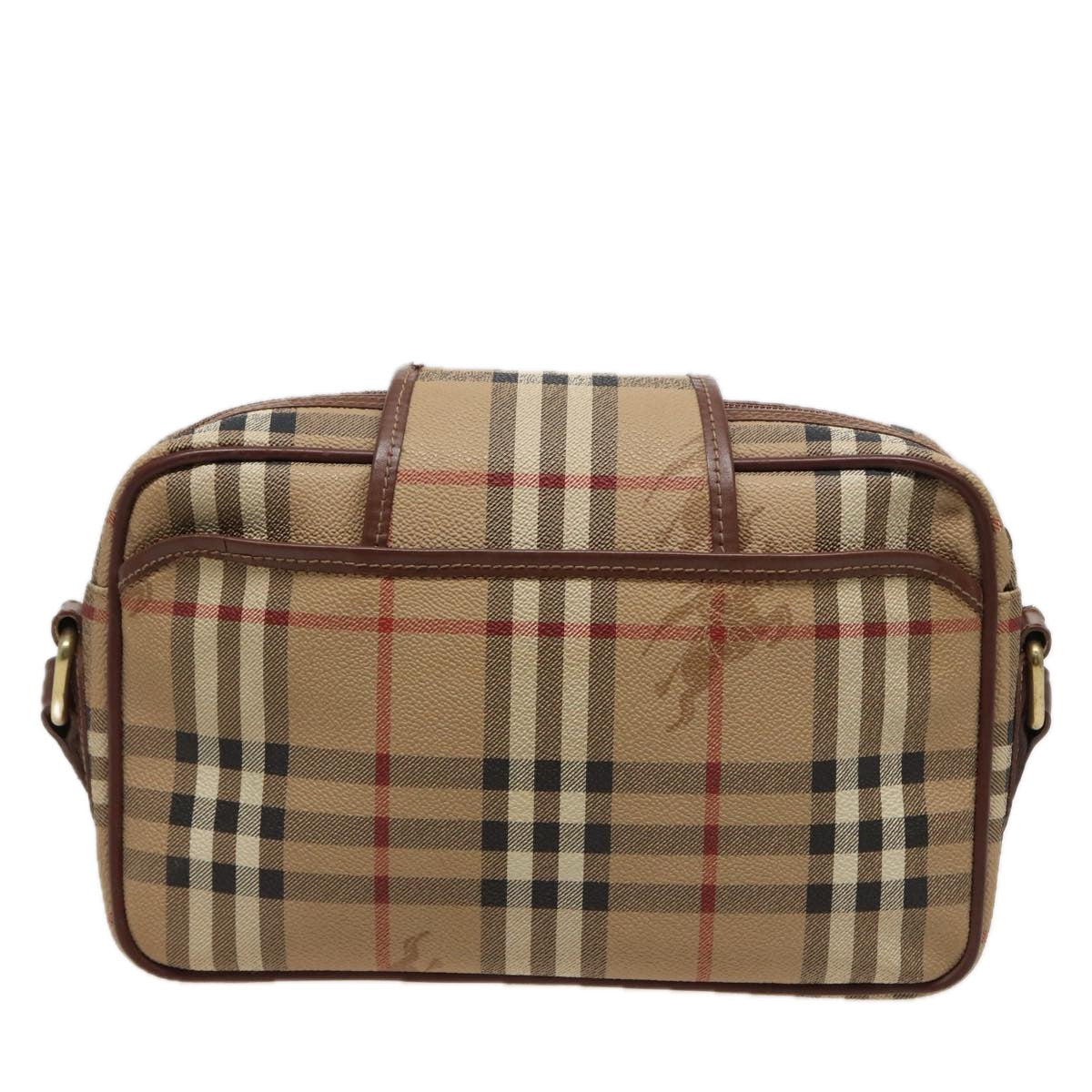 BURBERRYSs Nova Check Shoulder Bag PVC Leather Beige Auth mr288