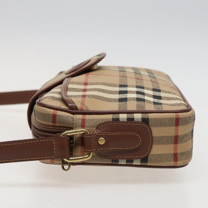 BURBERRYSs Nova Check Shoulder Bag PVC Leather Beige Auth mr288