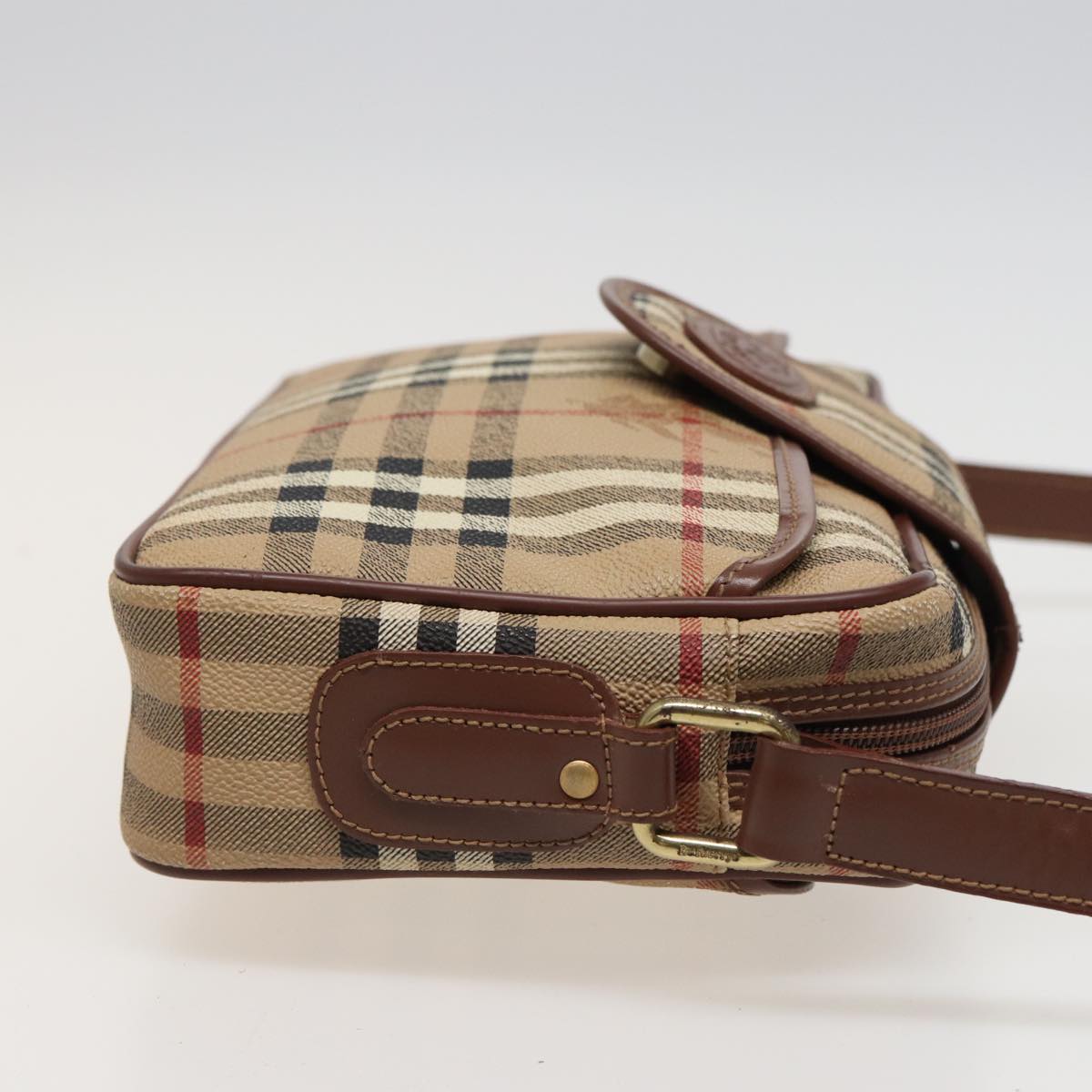 BURBERRYSs Nova Check Shoulder Bag PVC Leather Beige Auth mr288