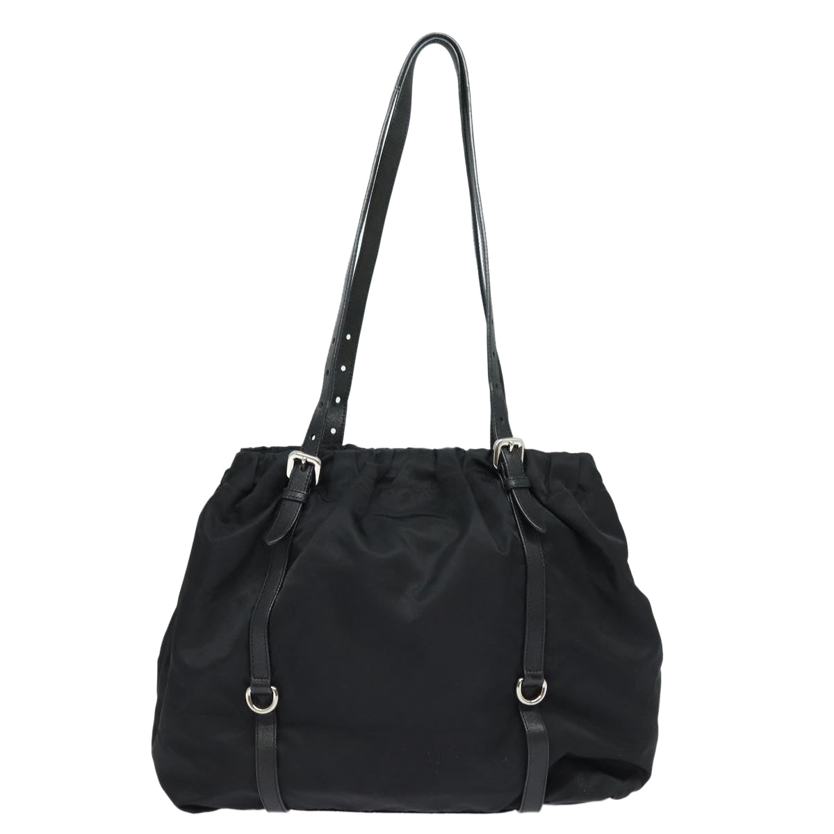 PRADA Ribbon Tote Bag Nylon Black BN1136 Auth mr381