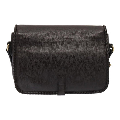 GUCCI Shoulder Bag Leather Brown Gold Auth mr405