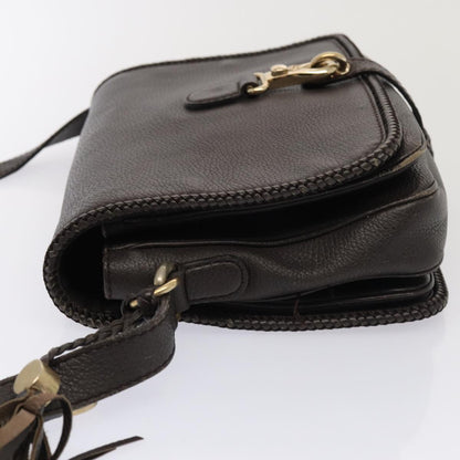 GUCCI Shoulder Bag Leather Brown Gold Auth mr405