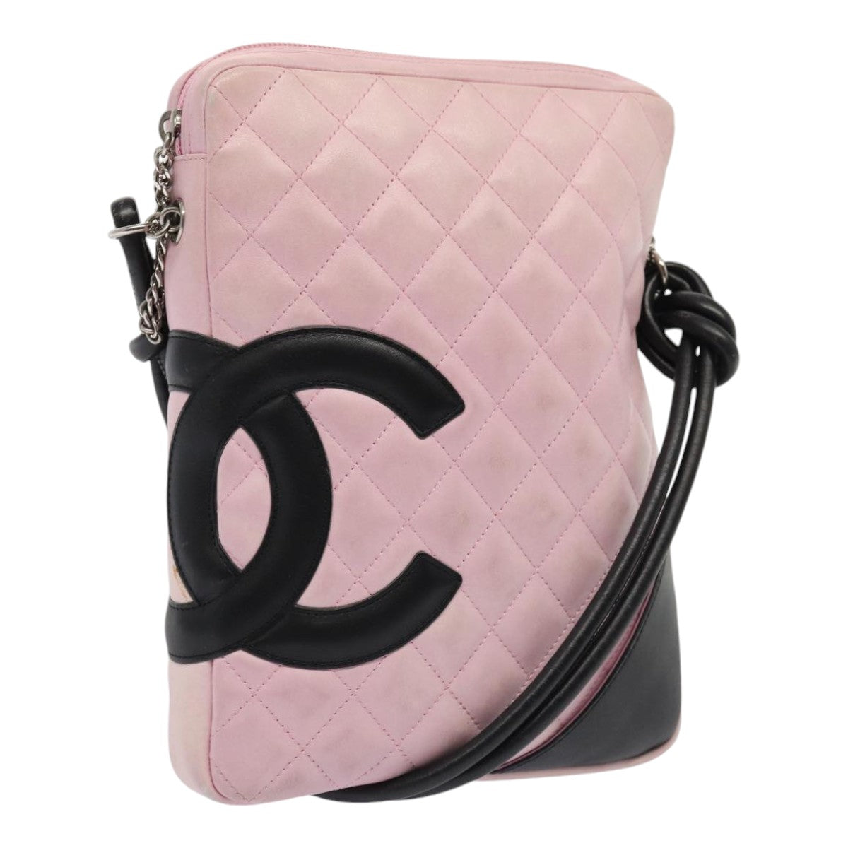 Chanel Cambon Line Shoulder Bag Leather Pink Black CC Auth mr