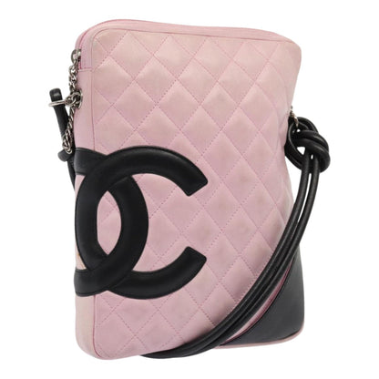 Chanel Cambon Line Shoulder Bag Leather Pink Black CC Auth mr