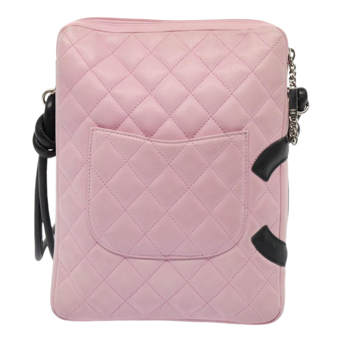 Chanel Cambon Line Shoulder Bag Leather Pink Black CC Auth mr