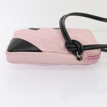 Chanel Cambon Line Shoulder Bag Leather Pink Black CC Auth mr