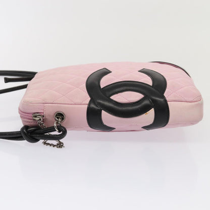 Chanel Cambon Line Shoulder Bag Leather Pink Black CC Auth mr
