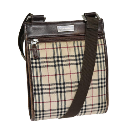 BURBERRY Nova Check Shoulder Bag Canvas Leather Beige Brown Silver Auth mr422
