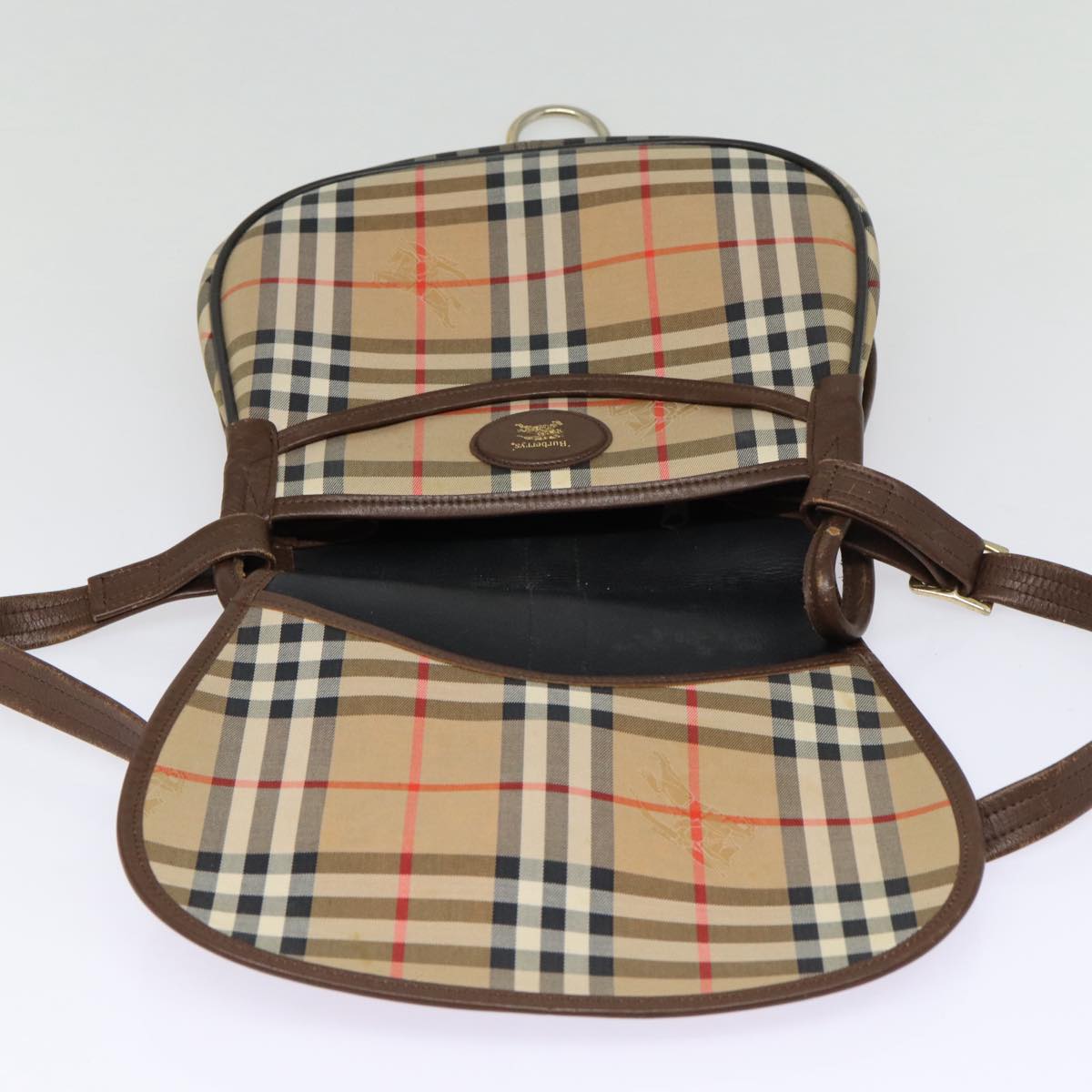 BURBERRYSs Nova Check Shoulder Bag Canvas Leather Beige Brown Auth MR423
