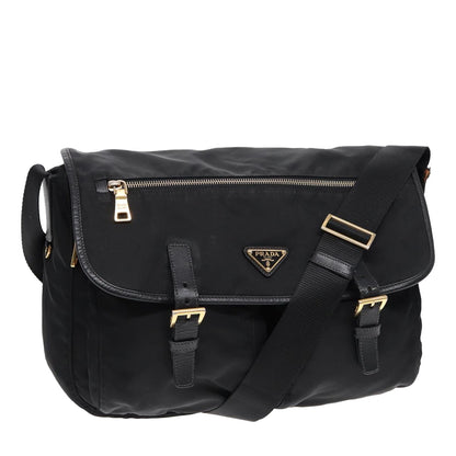 PRADA Shoulder Bag Nylon Black Gold Auth mr431