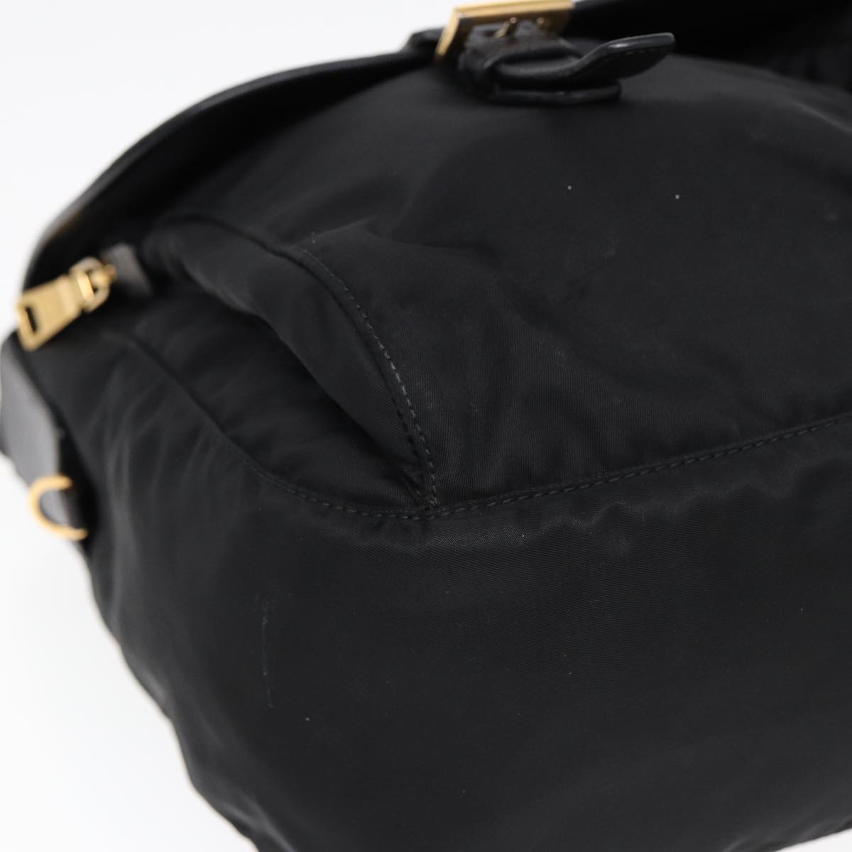 PRADA Shoulder Bag Nylon Black Gold Auth mr431