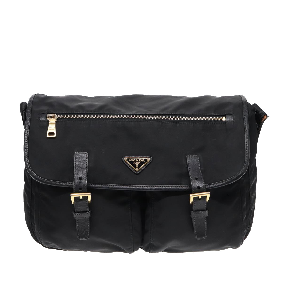 PRADA Shoulder Bag Nylon Black Gold Auth mr431