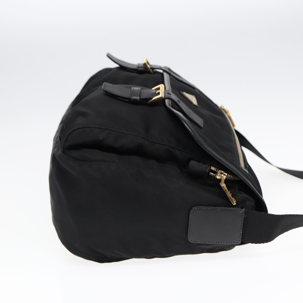 PRADA Shoulder Bag Nylon Black Gold Auth mr431