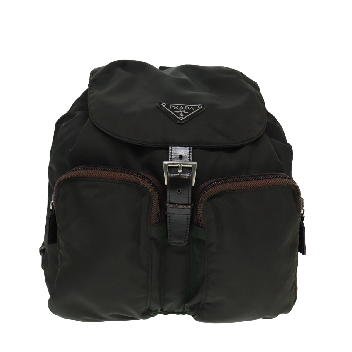 PRADA Backpack Nylon Khaki Silver Auth mr446