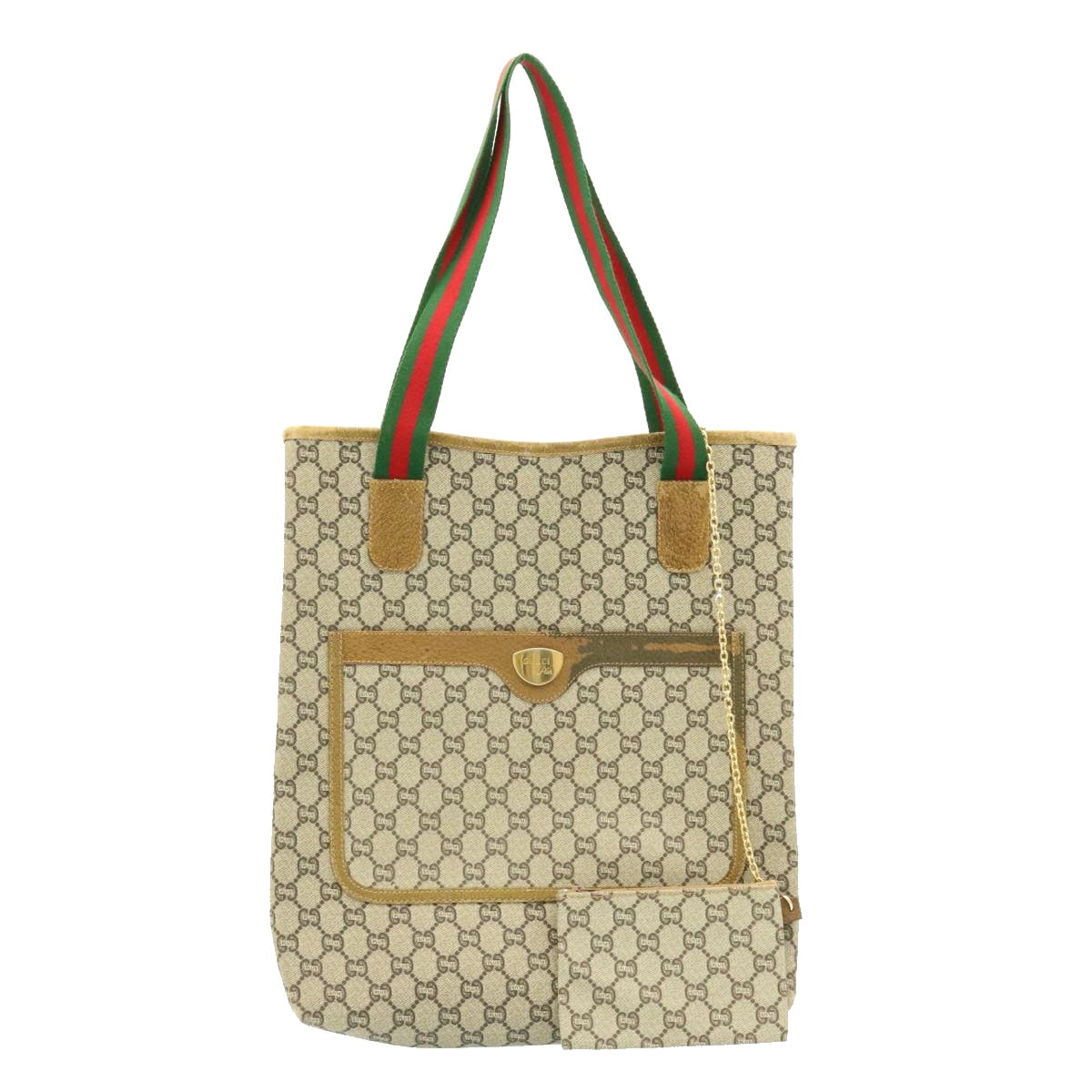 GUCCI Web Sherry Line GG Canvas Tote Bag Beige Red Green  ms041