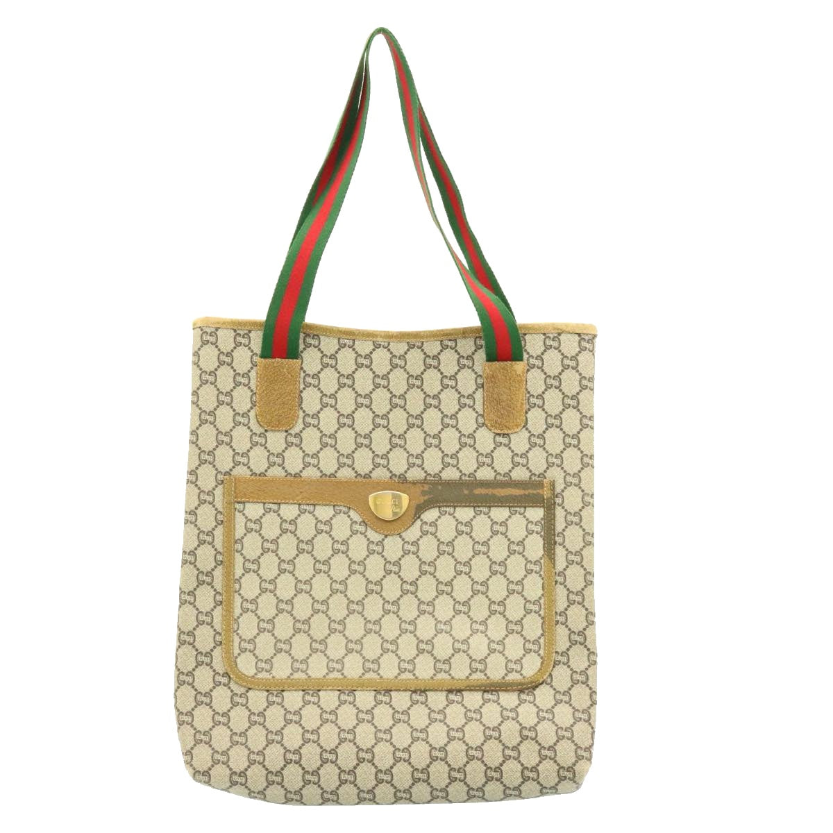 GUCCI Web Sherry Line GG Canvas Tote Bag Beige Red Green  ms041