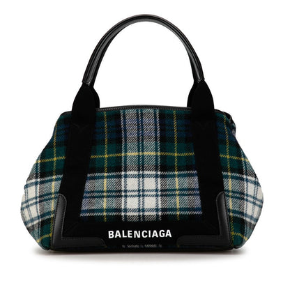Balenciaga Wool Leather Navy Cabas S Tote Bag