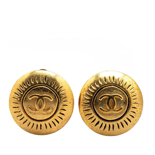Chanel Gold Plated Coco Mark Vintage Earrings 96C