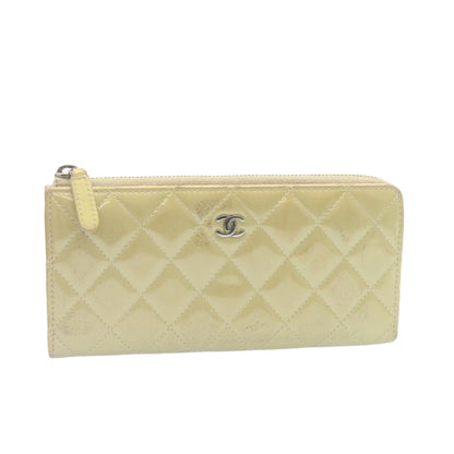 CHANEL Matelasse Long Wallet Enamel Gray CC Auth 34534