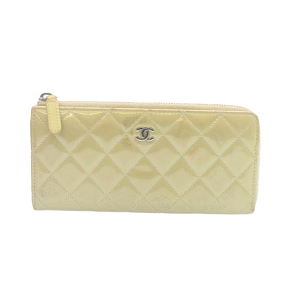 CHANEL Matelasse Long Wallet Enamel Gray CC Auth 34534