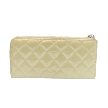 CHANEL Matelasse Long Wallet Enamel Gray CC Auth 34534