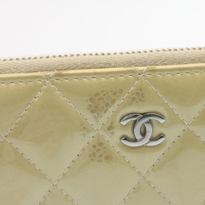 CHANEL Matelasse Long Wallet Enamel Gray CC Auth 34534