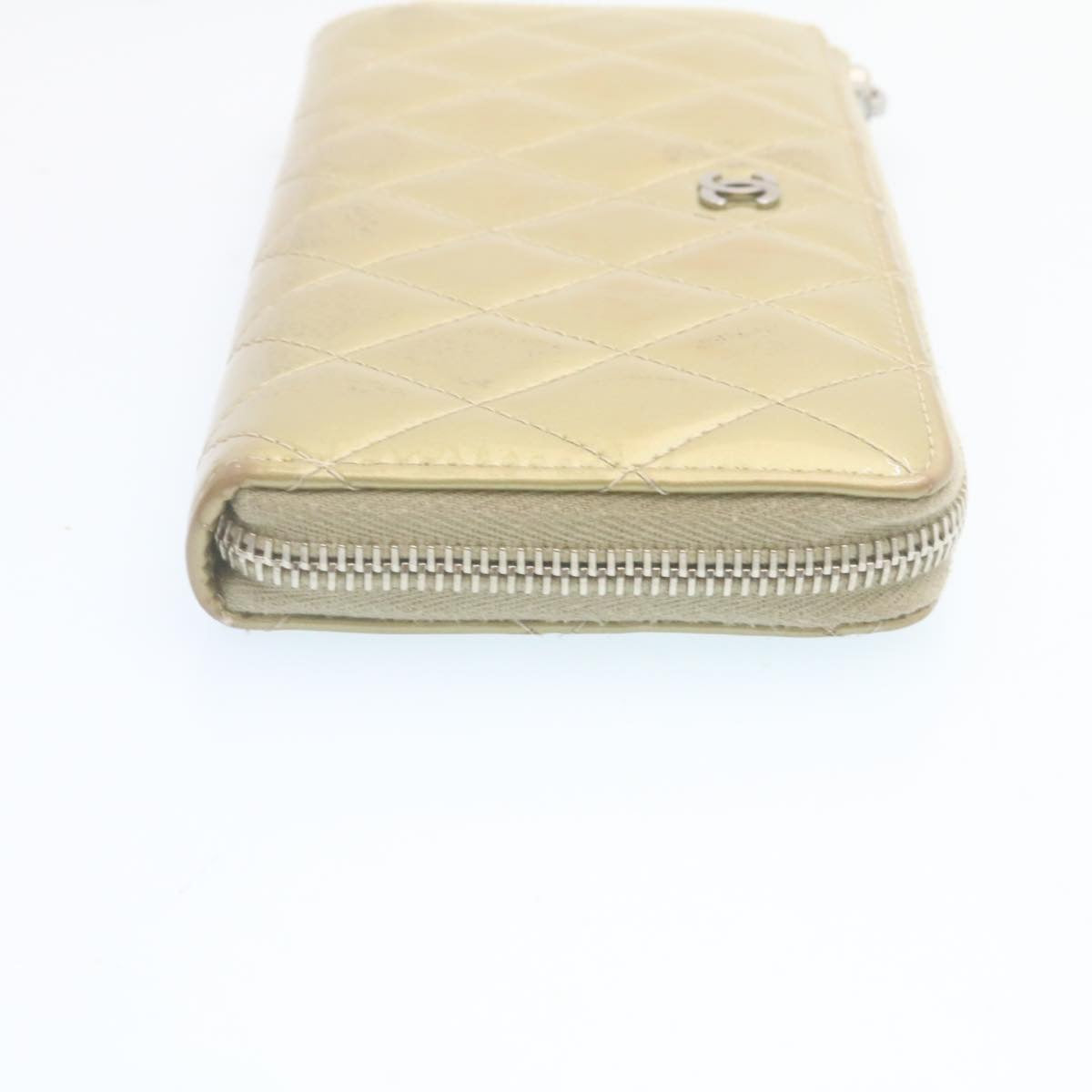 CHANEL Matelasse Long Wallet Enamel Gray CC Auth 34534