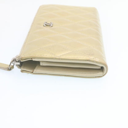 CHANEL Matelasse Long Wallet Enamel Gray CC Auth 34534