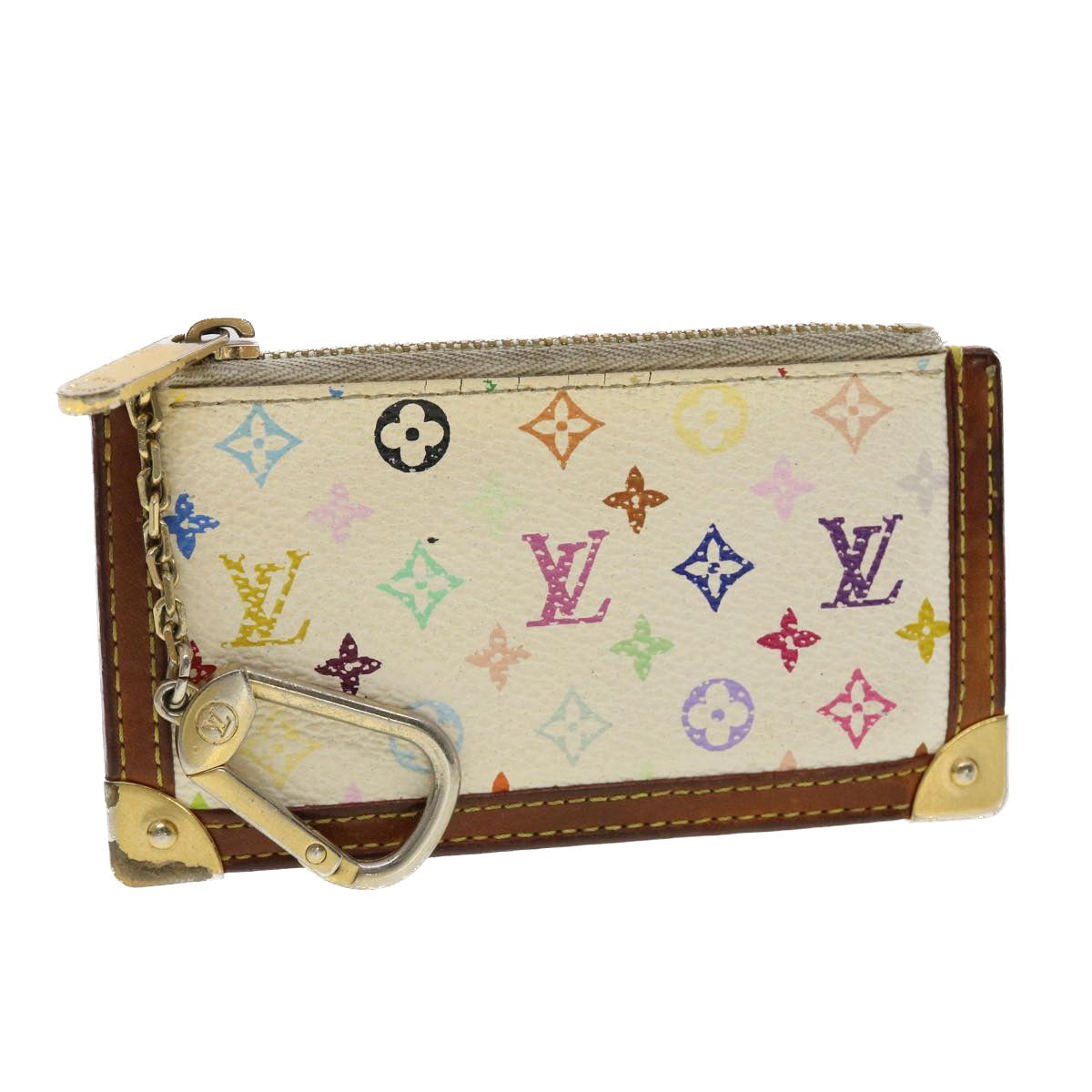 LOUIS VUITTON Multicolor Pochette Cles Coin Purse White M92655 LV ny239