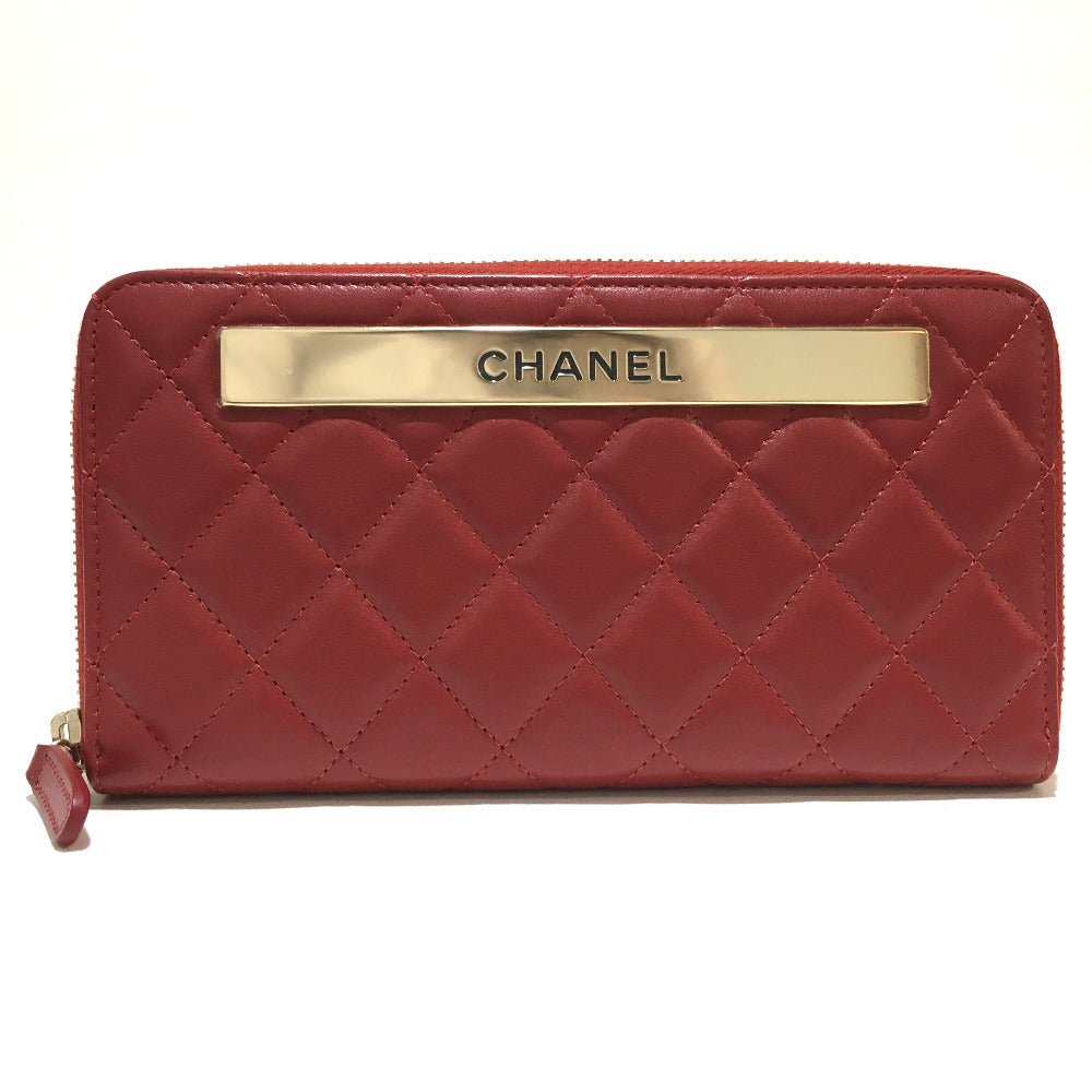 CHANEL Long Wallet Purse ‚`80979 lambskin Red Matrasse With logo Women
