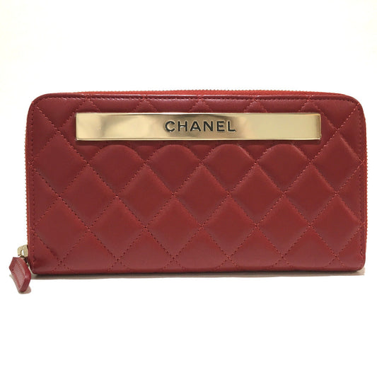 CHANEL Long Wallet Purse ‚`80979 lambskin Red Matrasse With logo Women