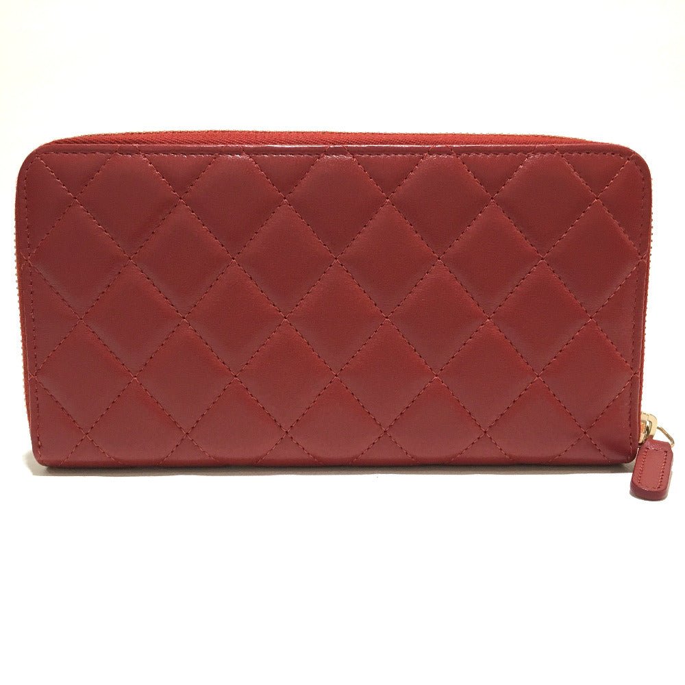 CHANEL Long Wallet Purse ‚`80979 lambskin Red Matrasse With logo Women