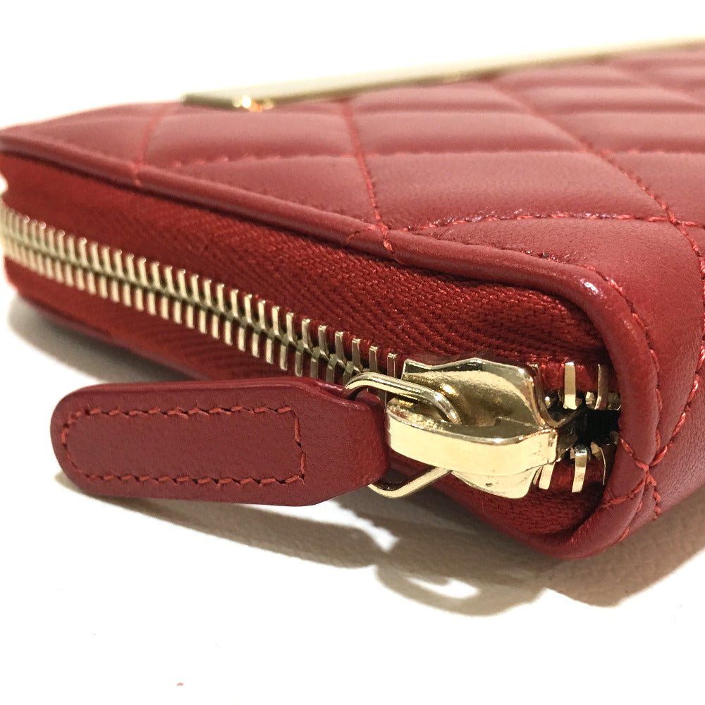 CHANEL Long Wallet Purse ‚`80979 lambskin Red Matrasse With logo Women