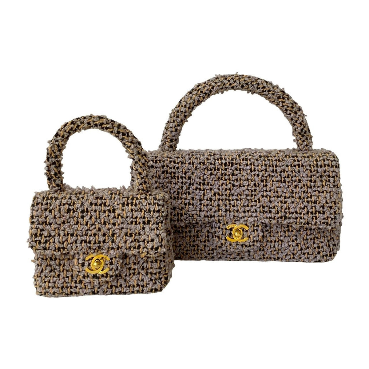Chanel Coco Leather Tweed Handbag