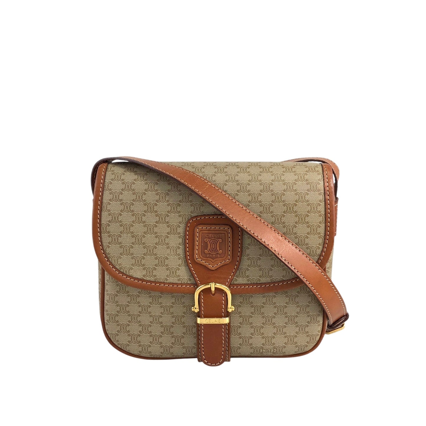 CELINE  Front Buckle Shoulder bag Beige Vintage 2emg3f