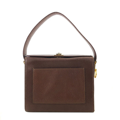 CELINE Gancini Logo Motif Square Leather Handbag Brown Vintage e8kt7d