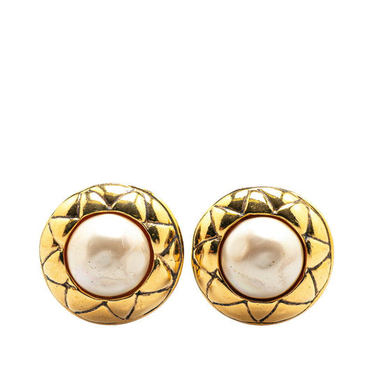 Chanel Gold Plated Faux Pearl Earrings