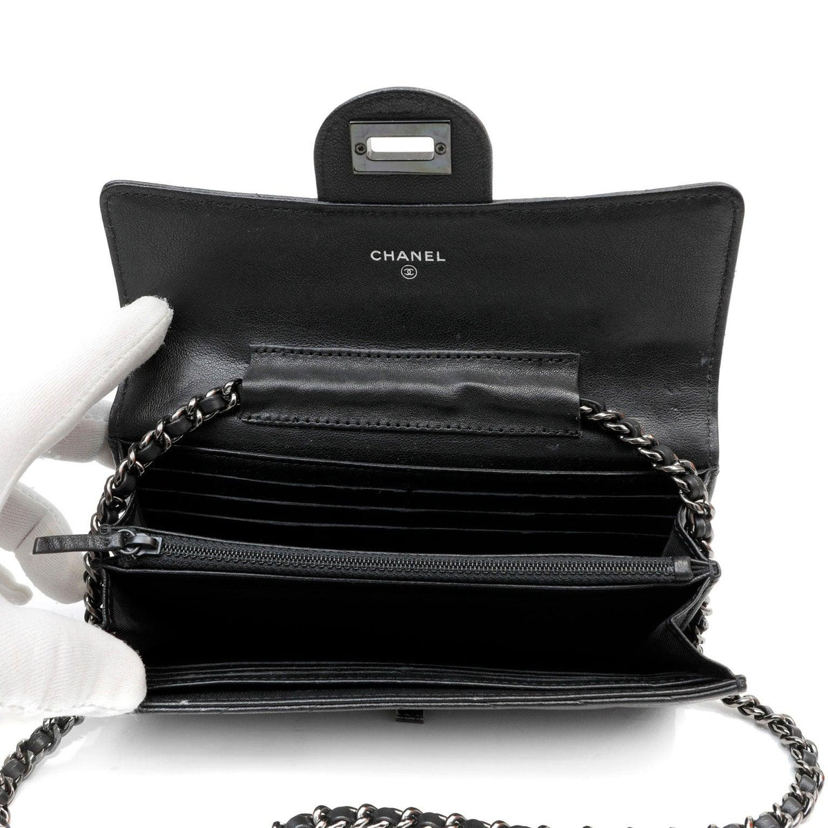 Chanel So Black Lambskin Chevron WOC
