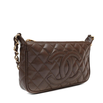 Chanel Dark Brown Caviar Timeless CC Shoulder Bag w/ Gold Hardware