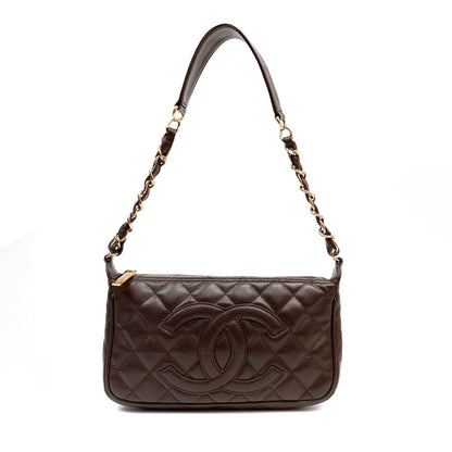 Chanel Dark Brown Caviar Timeless CC Shoulder Bag w/ Gold Hardware