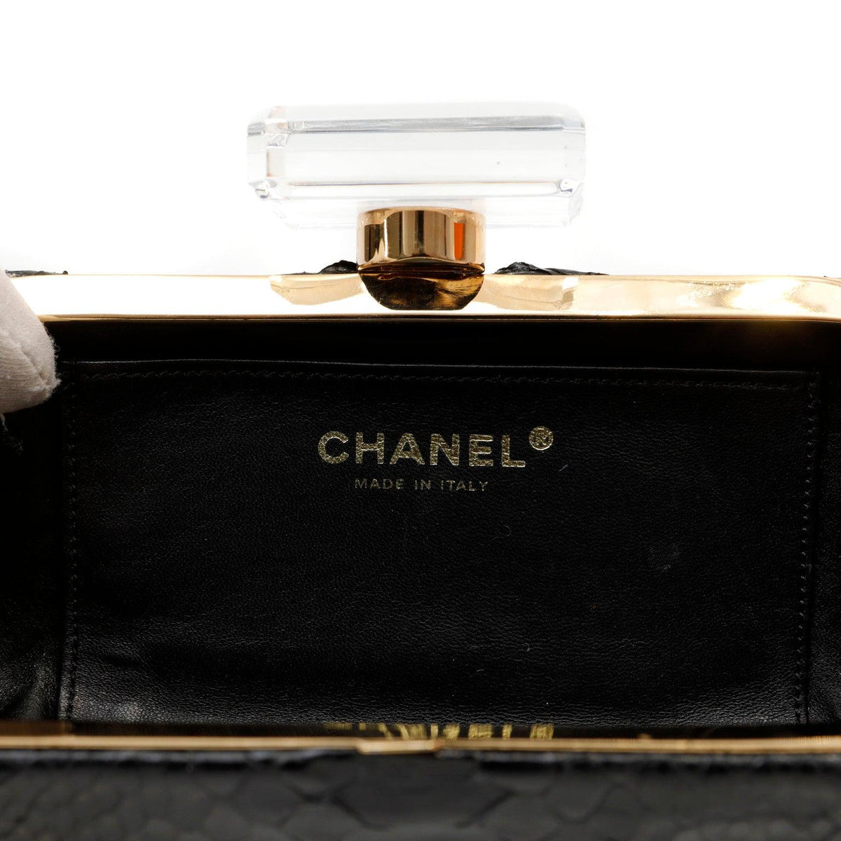 Chanel Python Clutch w/ Cast Resin Top