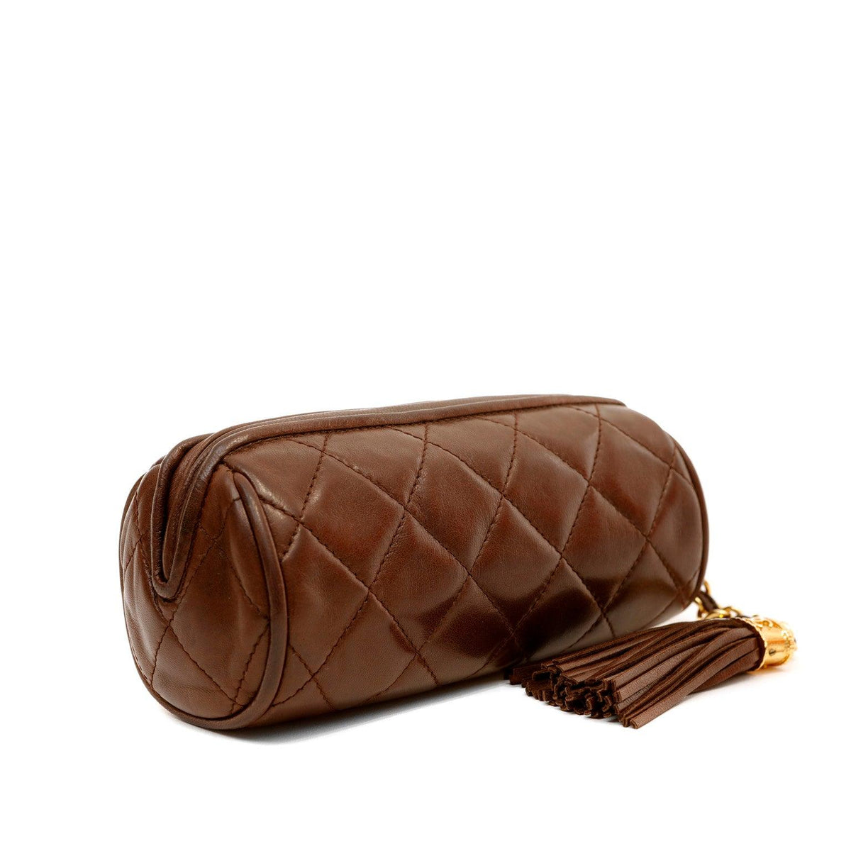 Chanel Vintage Quilted Brown Lambskin Travel Pouch