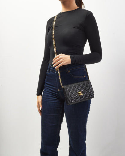 Chanel Black Shiny Lambskin Wallet on Chain Crossbody GHW