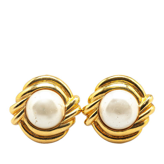 Chanel Gold Plated Faux Pearl Earrings