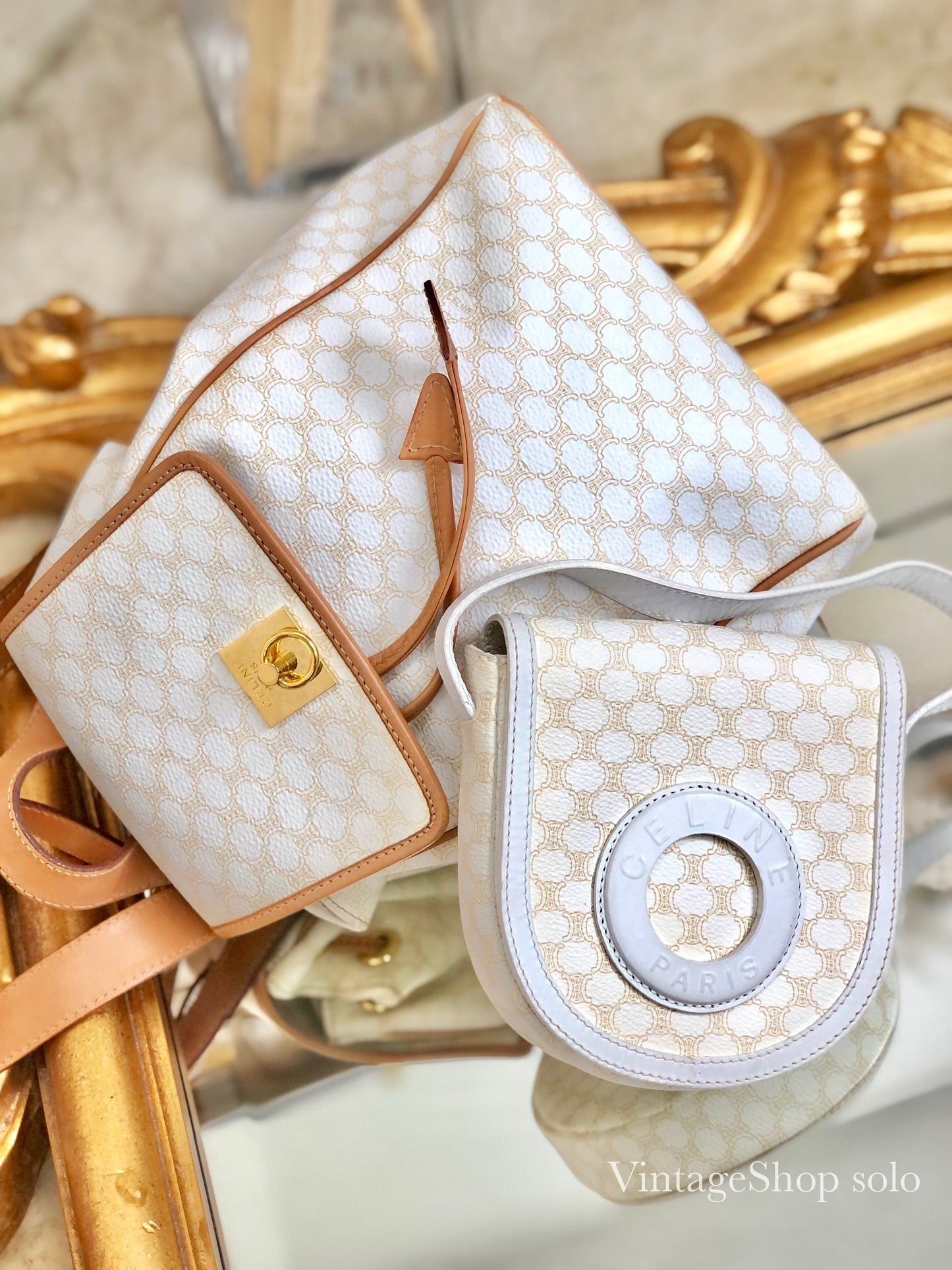 CELINE Macadam Gancini Backpack White Vintage Old Celine g252jj