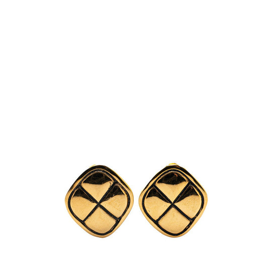 Chanel Gold Plated Matelassé Rhombus Earrings