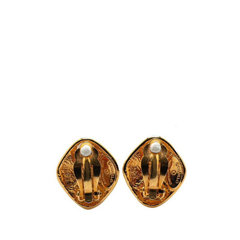 Chanel Gold Plated Matelassé Rhombus Earrings