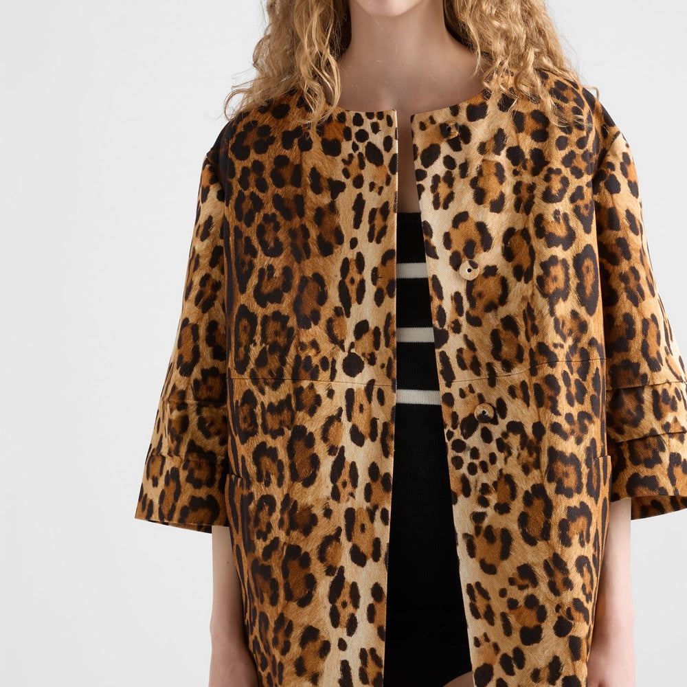 Single-breasted animal print drill coat