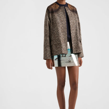 Single-breasted printed drill caban jacket
